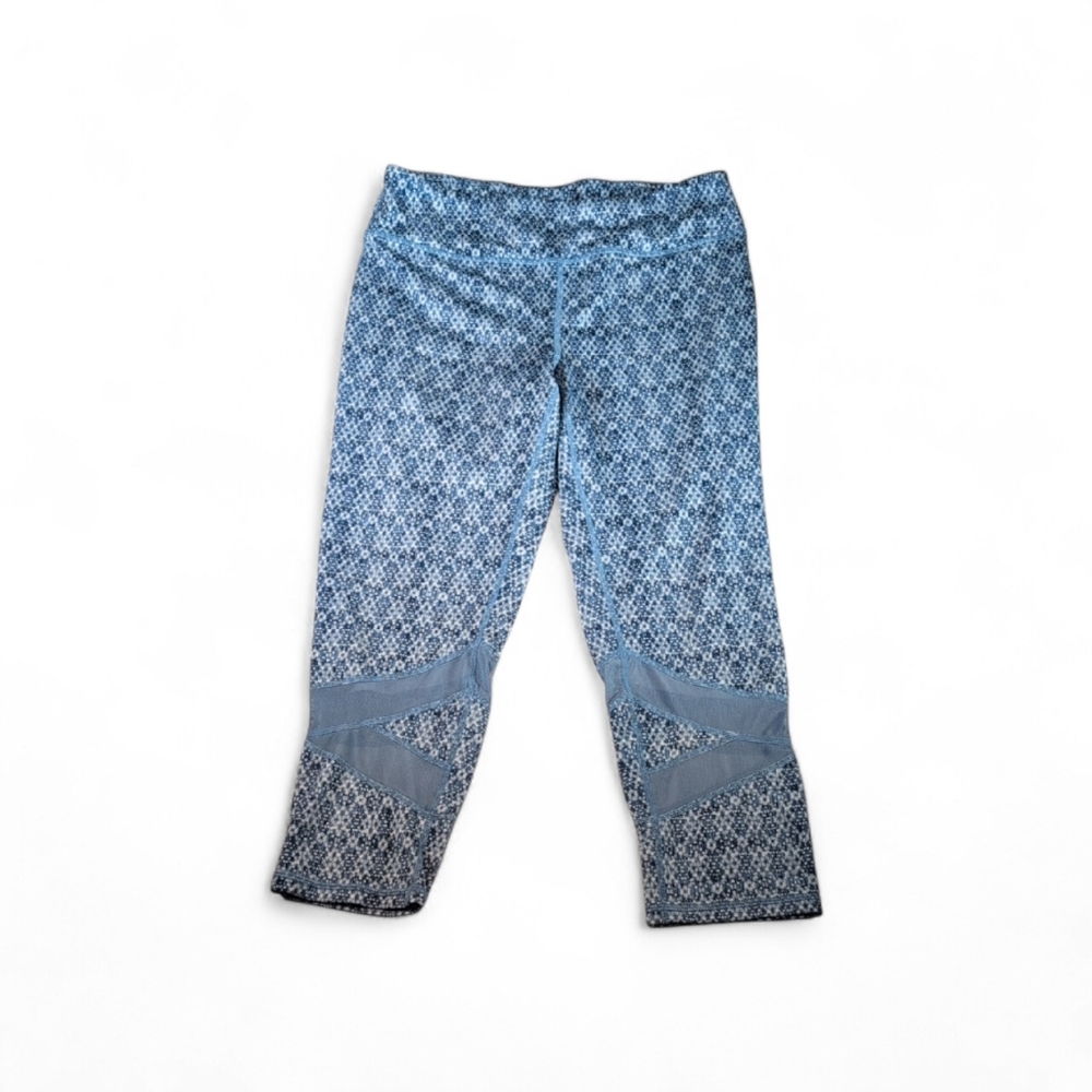 Gaiam Cropped Blue Print Workout Yoga Leggings Pants Size Medium